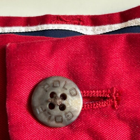 Vtg POLO GOLF Ralph Lauren Pleated Red Poly Cotton Shorts Mens Size 36 - Picture 3 of 11